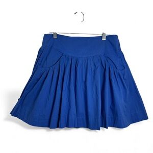 Anthropologie Edme & Esyllte  Blue Pleaded 100% Cotton Skirt With Front Pockets